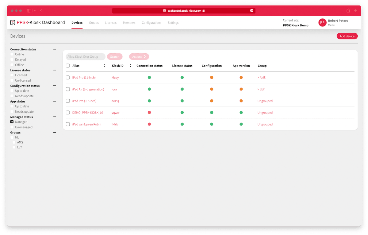 PPSK Kiosk dashboard with all devices